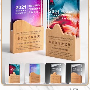 Kỷ Niệm Chương Pha Lê Chân Đế Gỗ KN04